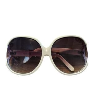 Vintage 80s Oversized Round Sunglasses Mod Eyewear White Gold Tone Glam Rock